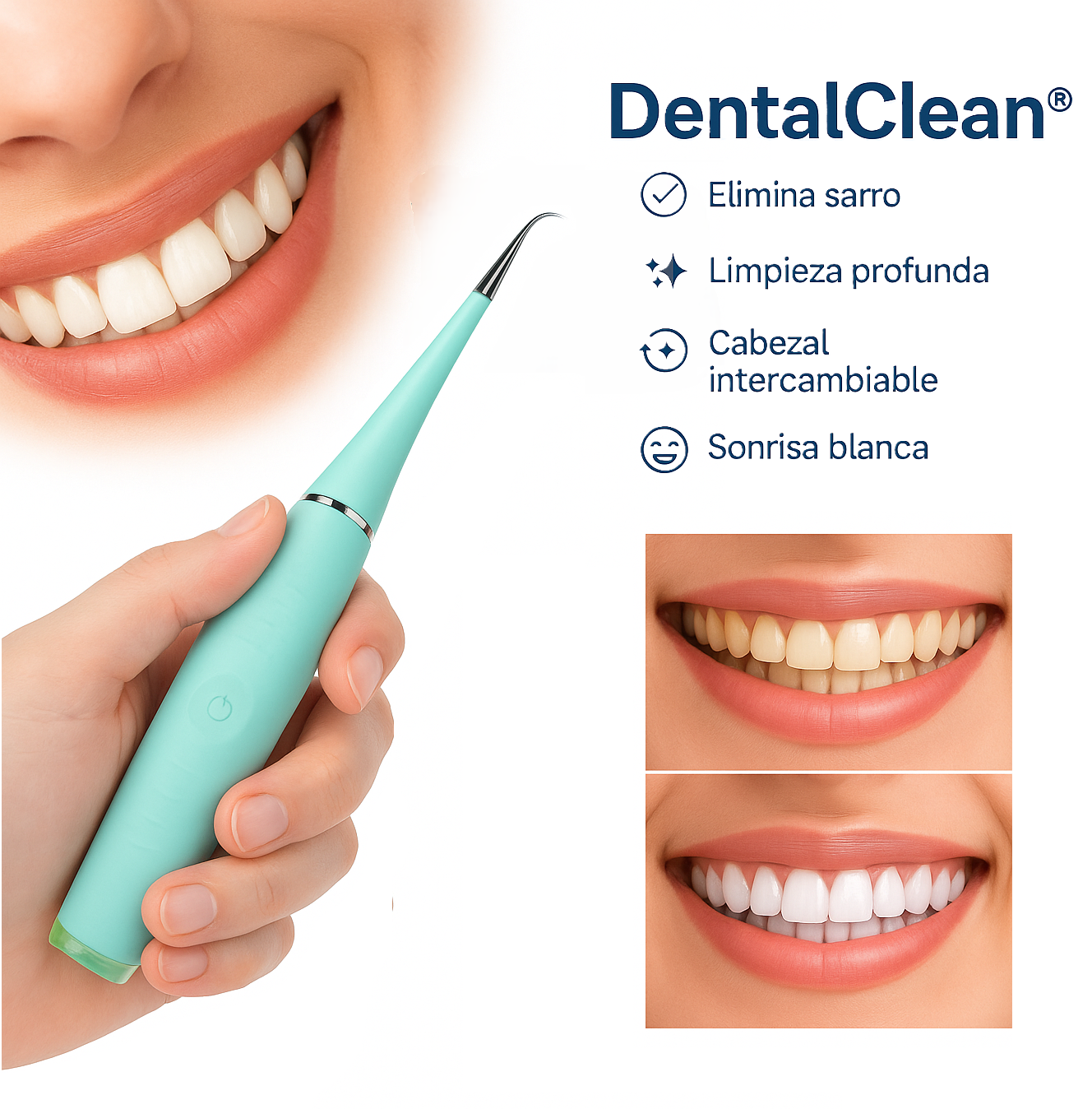 DentalClean ® : Quita Sarro eléctrico con eliminador de placa + cabezal intercambiable